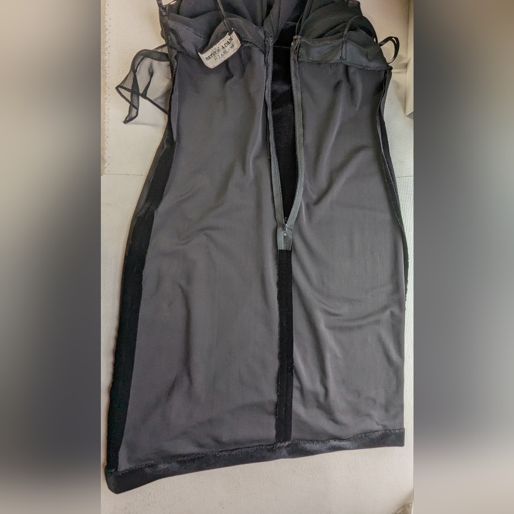 Vtg Betsy & Adam Velvet chiffon Dress Black Size 3/4 Spaghetti straps Zipper W-1 - Picture 7 of 15